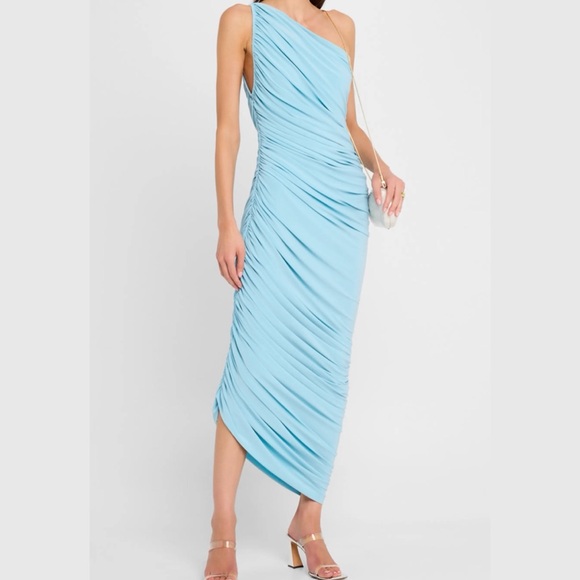 Norma Kamali Diana one-shoulder ruched stretch-jersey dress - Powder Blue - Picture 1 of 6